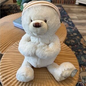 Baby GUND Goodnight Prayer Bear Soft Plush Ivory White Striped Hat